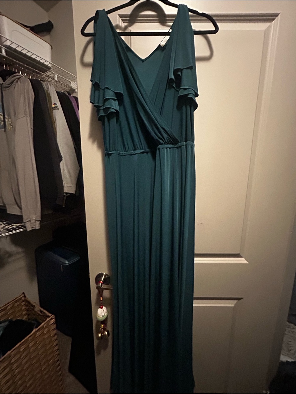 Teal V-Neck Flutter Sleeve Maxi Dress
